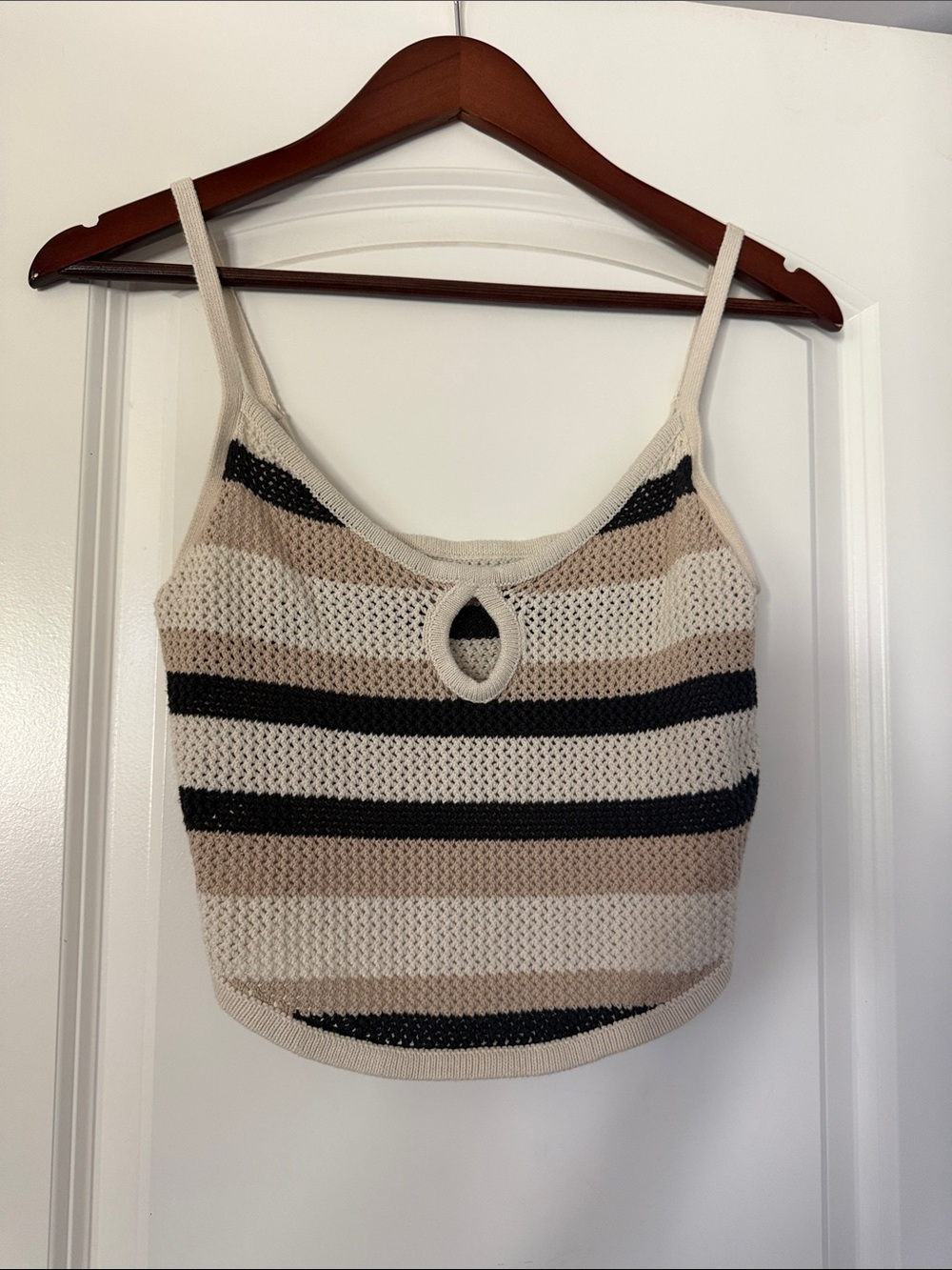 American Eagle Outfitters Striped Knit Camisole in Cream, Beige & Black